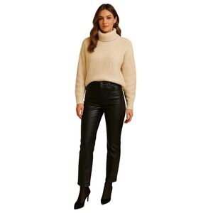 Princess Polly Black Faux Leather Pants Women's 4 Vegan High Rise Straight Leg